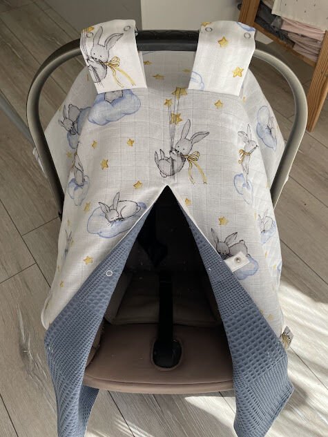 Denim Mavi Dama Buluttaki Tavşan Müslin Çift Yön Puset Örtüsü