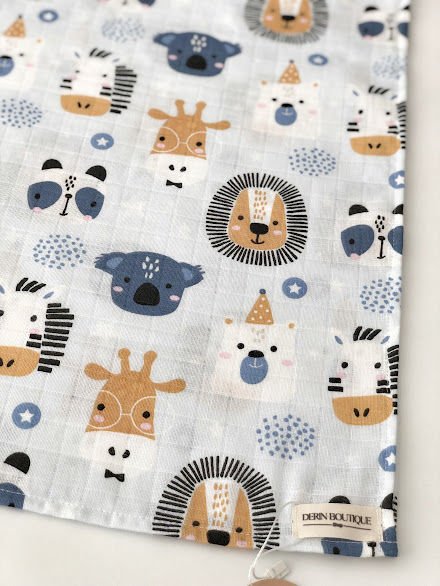 İndigo Neşeli Kafalar Tek Kat Müslin Örtü