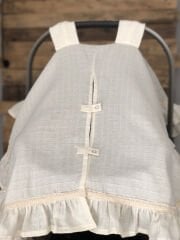 Krem Fırfırlı Dantelli Müslin Puset Örtüsü