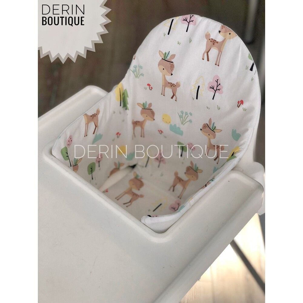 Taçlı Ceylan Desenli Poplin Mama Sandalyesi Minderi