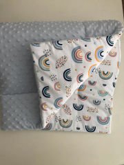 Renkli Gökkuşak Poplin Mavi Minky Yorgan & Oyun Matı