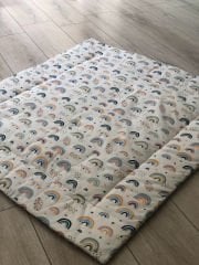 Renkli Gökkuşak Poplin Mavi Minky Yorgan & Oyun Matı