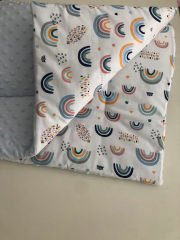 Renkli Gökkuşak Poplin Mavi Minky Yorgan & Oyun Matı