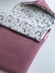 Unicorn Poplin Gül Kurusu Örgü Pike Şapkalı Kundak