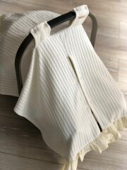 Krem Örgü Pike Krem Fırfırlı Puset Örtüsü