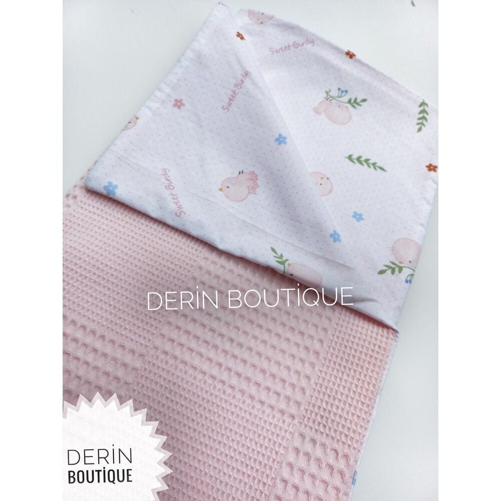 Pembe Dama Pike Kuşlu Poplin Çift Katlı Pike