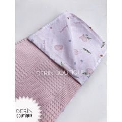 Pembe Dama Pike Kuşlu Poplin Çift Katlı Pike