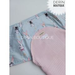 Pembe Dama Tavşan Poplin Yarım Kundak