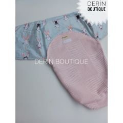 Pembe Dama Tavşan Poplin Yarım Kundak
