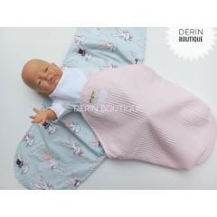 Pembe Dama Tavşan Poplin Yarım Kundak