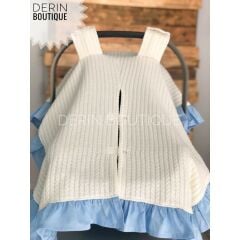 Krem Örgü Pike Mavi Poplin Fırfırlı Puset Örtüsü