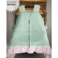 Koyu Yeşil Örgü Pike Çiçekli Fırfırlı Puset Örtüsü