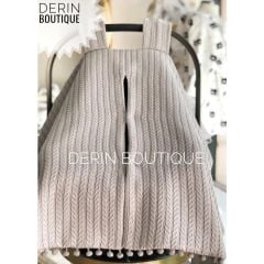 Gri Örgü Gümüş Mickey Poplin Gri Ponponlu Çift Yönlü Puset Örtüsü