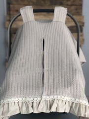 Bej Örgü Pike Bej Poplin Fırfır Krem Dantelli Puset Örtüsü
