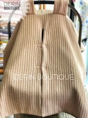 Bej Örgü Tavşan Müslin Çift Yönlü Puset Örtüsü