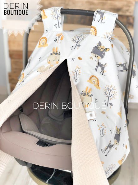 Bej Gökkuşak Ceylan Poplin Bej Dama Pikeli Çift Yön Puset Örtüsü