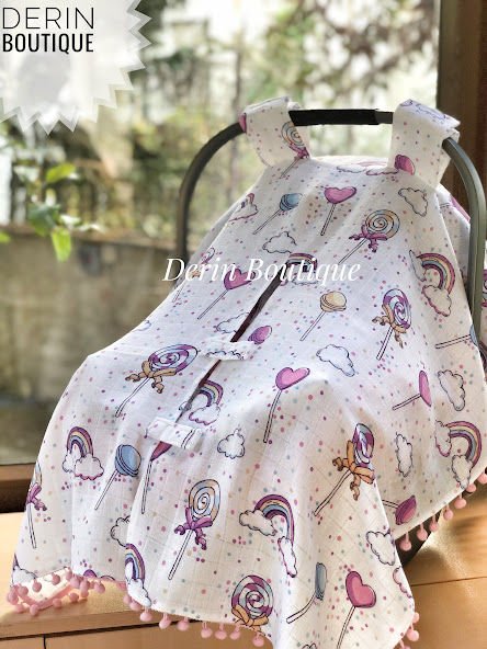 Lolipop Müslin Pembe Ponponlu Puset Örtüsü