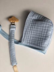 Mavi Multimuslin Bonnet Ve Emzik Askısı