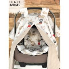 Bej Örgü Uçan Balondaki Ayılar Desenli Çift Yönlü Kullanımlı Puset Örtüsü