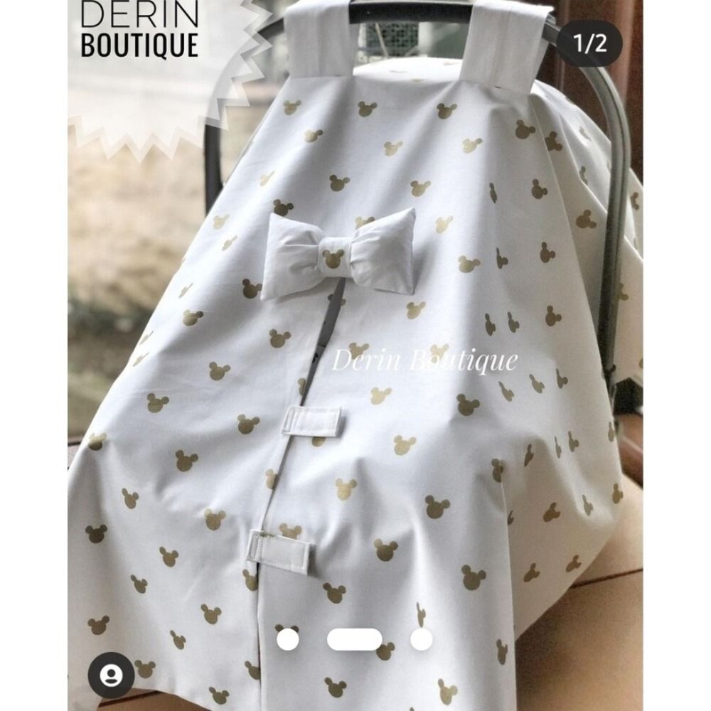 Gold Mickey Poplin İçi Beyaz Poplin Çift Kat Puset Örtüsü