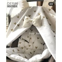 Gold Mickey Poplin İçi Beyaz Poplin Çift Kat Puset Örtüsü