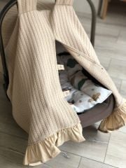 Bej Örgü Pike Bej Fırfırlı Puset Örtüsü