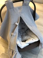 Gri Örgü Pike Gri Fırfırlı Puset Örtüsü