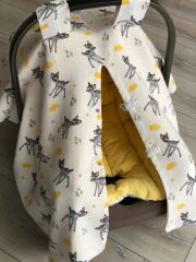 Sarı Ceylanlı Müslin Sarı Dama Pike Cift Yönlü Puset Örtüsü ve Puset Minderi