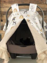 Bej Gökkuşak Ceylan Poplin Bej Örgü Pike Bej Poplin Fırfır ve Dantelli Puset Örtüsü