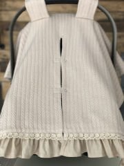 Bej Gökkuşak Ceylan Poplin Bej Örgü Pike Bej Poplin Fırfır ve Dantelli Puset Örtüsü