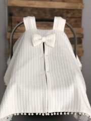 Gold Mickey Krem Örgü Krem Ponpon ve Fiyonklu Çift Yönlü Puset Örtüsü