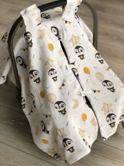 Penguenler Müslin Bej Örgü Pike Çift Yönlü Puset Örtüsü