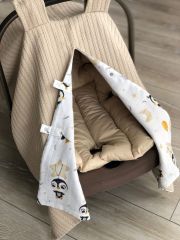 Penguenler Müslin Bej Örgü Pike Çift Yönlü Puset Örtüsü