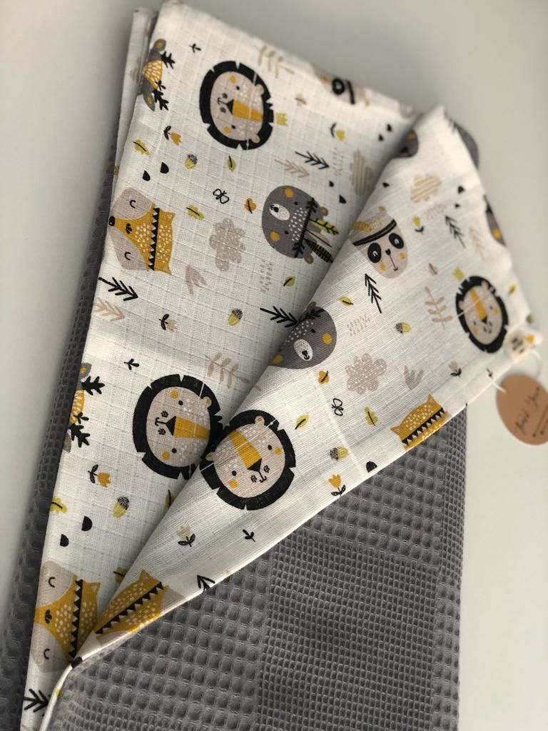Gri Sevimli Tilkİ Müslin Koyu Gri Dama Pike