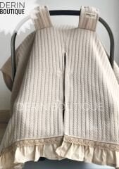 Bej Örgü Pike Bej Poplin Fırfırlı Bej Dantelli Puset Örtüsü