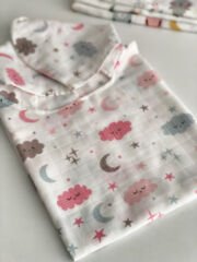 Pembe Bulut Desenli Müslin Panço
