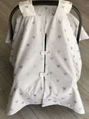 Gri Örgü Gümüş Mickey Poplin Çift Yönlü Puset Örtüsü