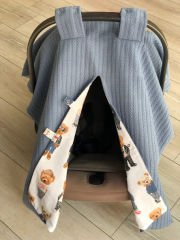 Denim Mavi Örgü Gözlüklü Ayılar Poplin Çift Yönlü Puset Örtüsü