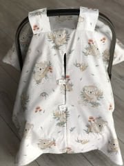 Bej Örgü Koala Poplin Çift Yönlü Puset Örtüsü
