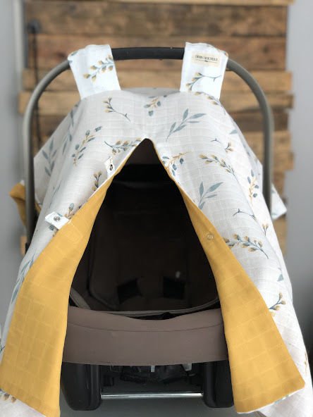 Çiçekli Dal Müslin Hardal Müslin Tek Yönlü Puset Örtüsü