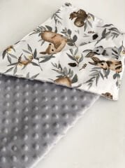 Gri Minky Tavşanlı Ceylan Poplin Yastık Kılıflı Pike