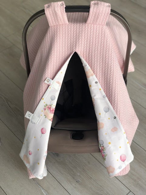 Pudra Örgü Pembe Unicorn Poplin Çift Yönlü Puset Örtüsü