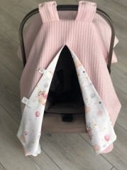 Pudra Örgü Pembe Unicorn Poplin Çift Yönlü Puset Örtüsü