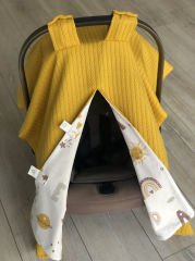 Hardal Örgü Harfli Poplin Çift Yönlü Puset Örtüsü