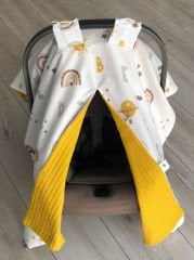 Hardal Örgü Harfli Poplin Çift Yönlü Puset Örtüsü