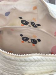 Krem Örgü Koca Kafa Hayvanlar Poplin Anne-Bebek Bakım Çantası