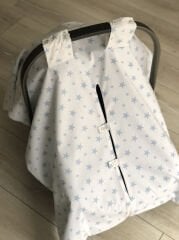 Mavi Örgü Mavi Yıldızlar Poplin Çift Yönlü Puset Örtüsü