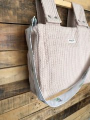 Bej Örgü Yeşil Tüy Poplin Anne-Bebek Bakım Çantası