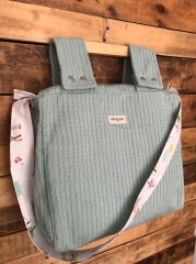 Koyu Yeşil Örgü Taçlı Ceylan Poplin Anne-Bebek Bakım Çantası