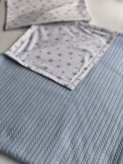 Mavi Örgü Mavi Yıldızlar Poplin Çift Katlı Pike ve Yastık Kılıfı Set